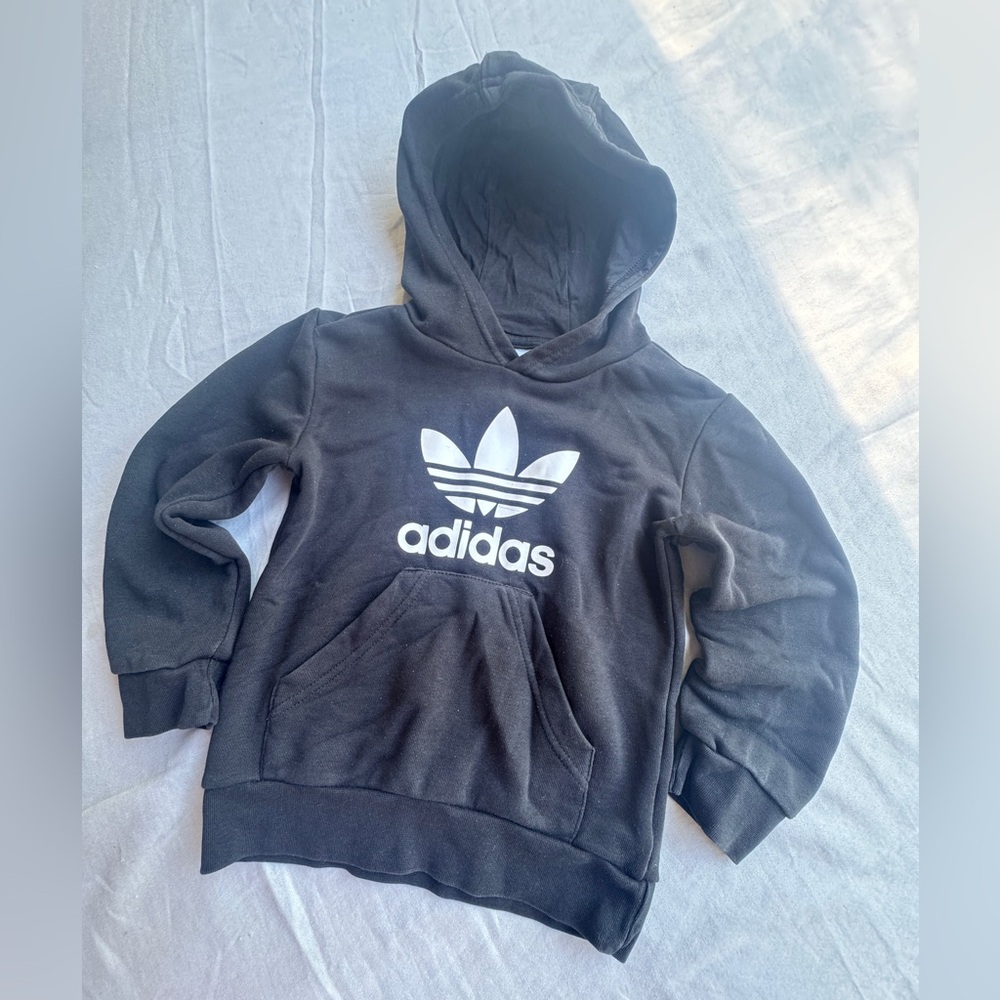 adidas Kids Black Hoodie with White Trefoil Logo
Size 5T